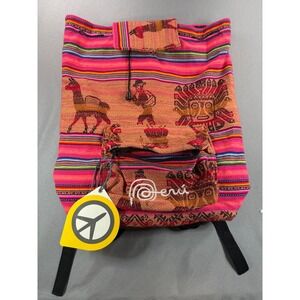NEW Peruvian Woven Llama Backpack Pink Orange Striped Andean Boho Festival Bag
